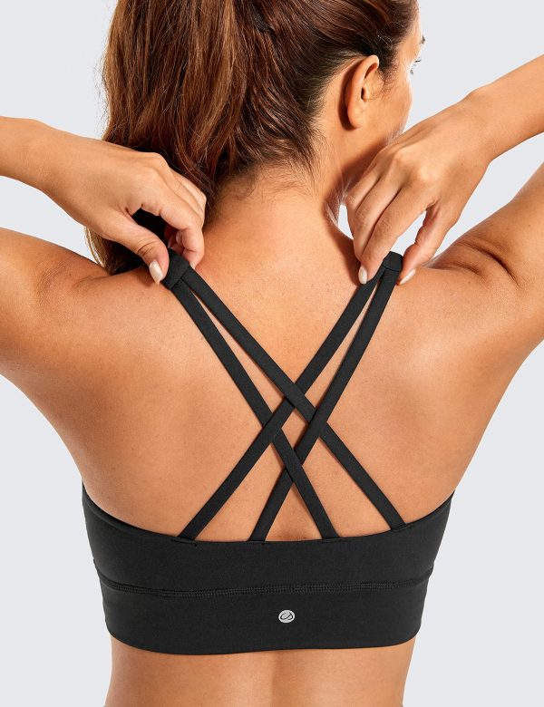 Womens Butterluxe Strappy High Neck Longline Sports Bra - Wireless Criss Cross Back Padded Workout Cropped Top