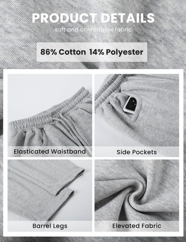 Women's Barrel Leg Sweatpant Drawstring Elastic Waisted Wide Leg Pants Casual Cotton Palazzo Trousers with Pockets